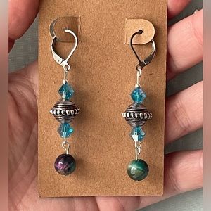 Handmade Galaxy tiger’s eye stainless steel leverback earrings.